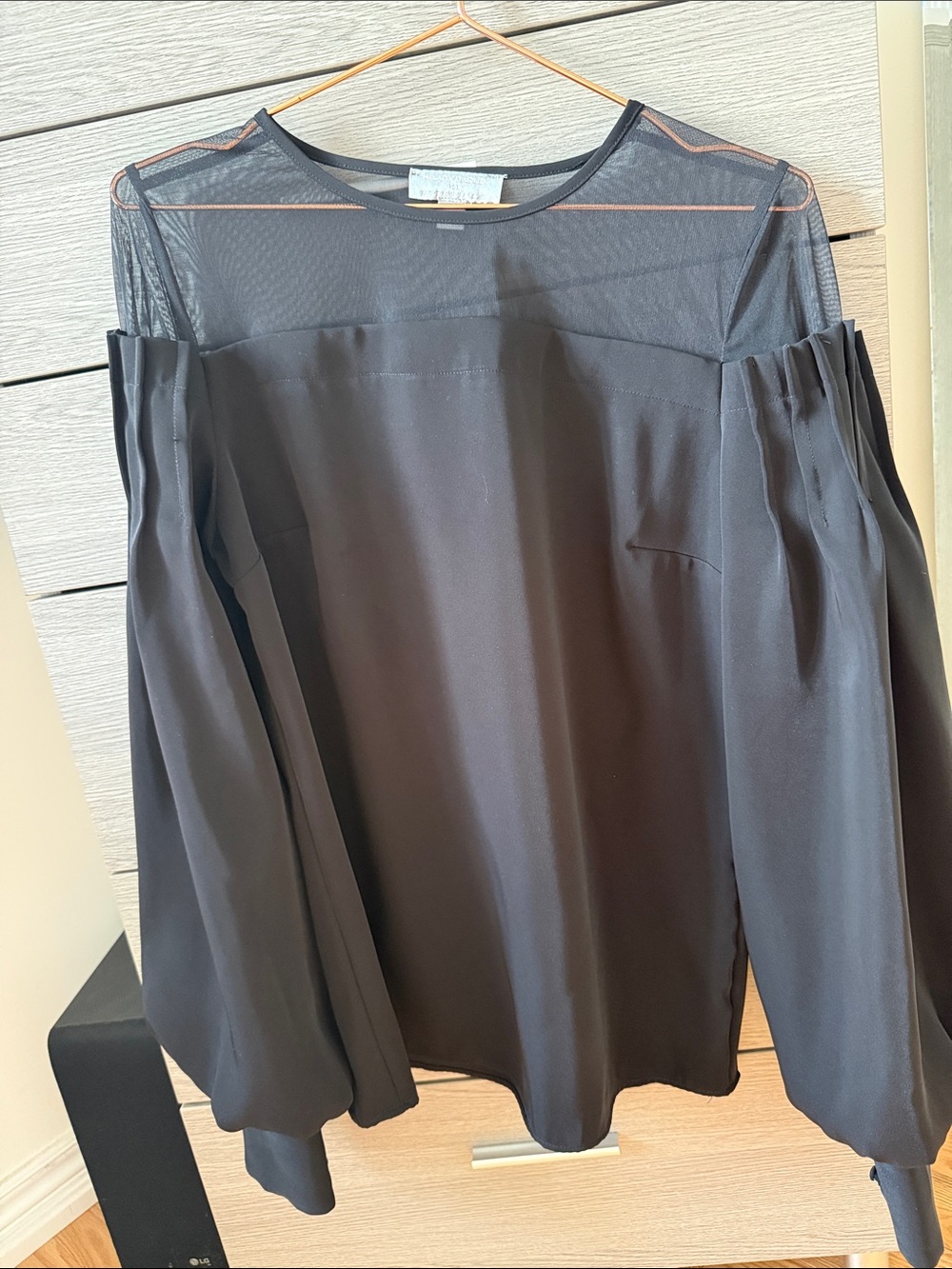 Hilary Radley Black Sheer Yoke Long Sleeve Blouse